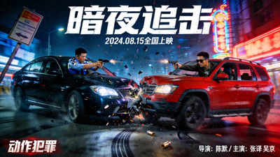 动作犯罪片《暗夜追击》海报，黑夜街头追车激烈场景