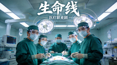 医疗职业剧《生命线》海报，医生在手术室紧张工作的场景